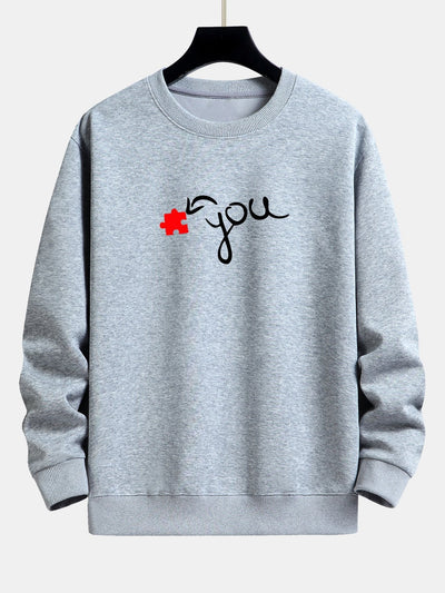 Puzzle Piece Heart Couple Print Relax Fit Sweatshirt