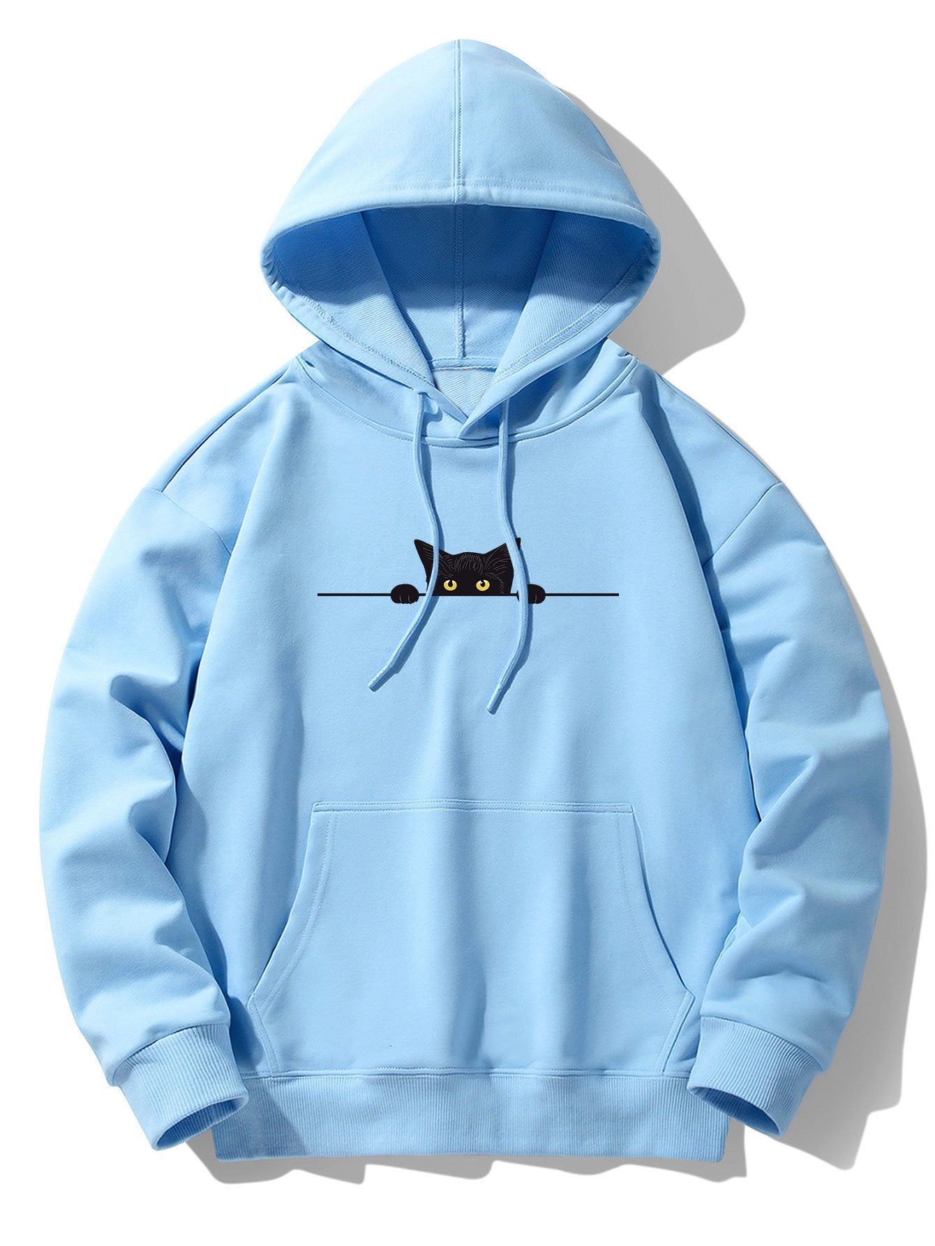 Zwarte Kat Print Drop Shoulder Relaxed Hoodie