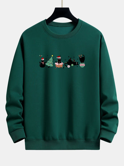 Kerstmis Zwarte Kat Print Relaxed Fit Sweatshirt