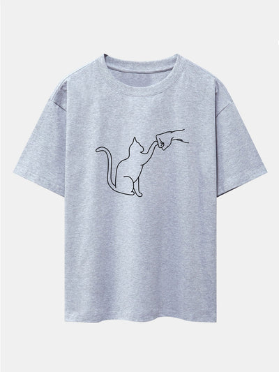 Fist Bump Kat Print Drop Shoulder Oversized T-Shirt