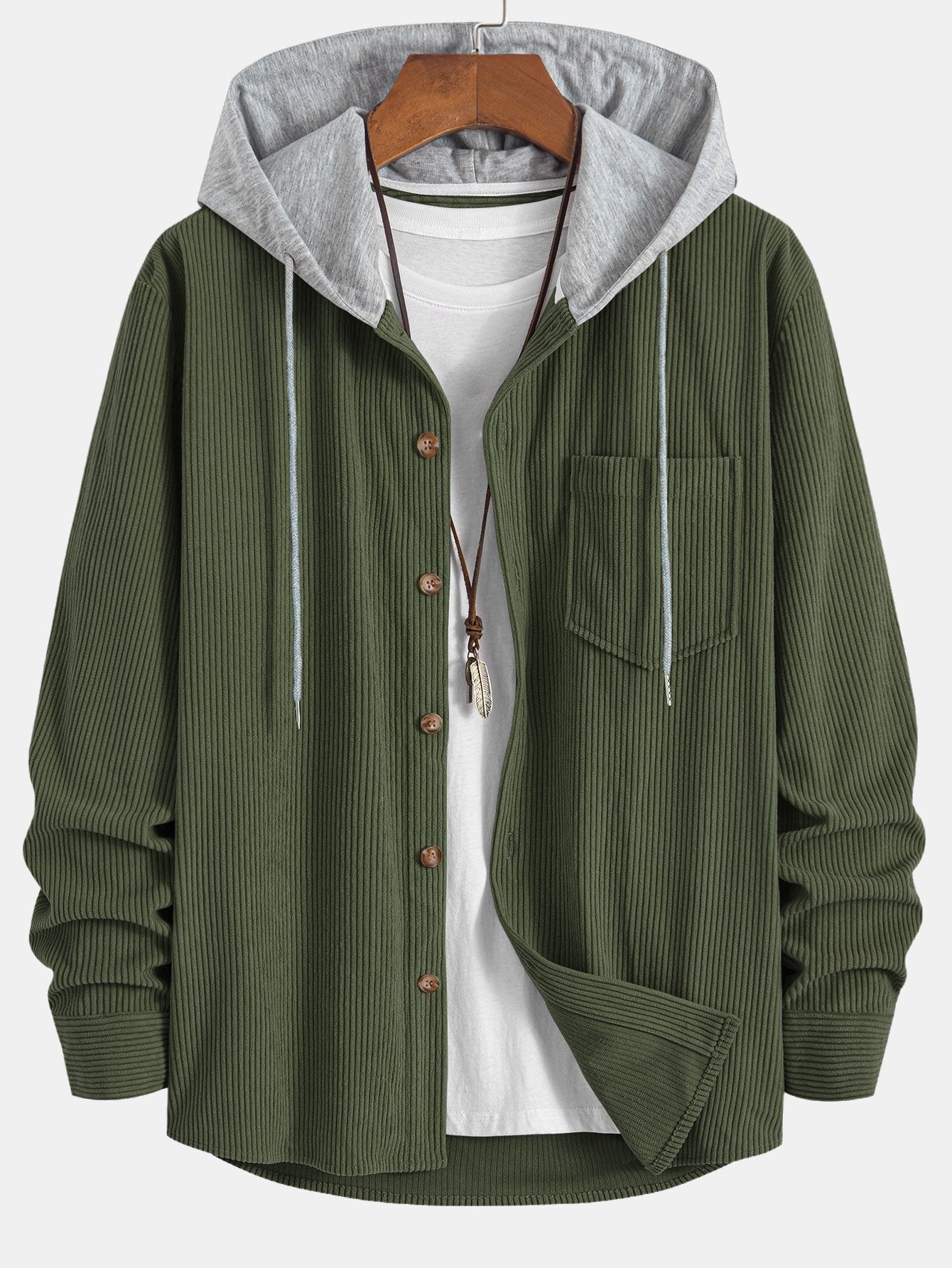 Contrast Corduroy Hoodie Shirt