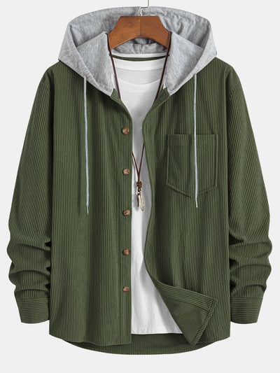 Contrast Corduroy Hoodie Shirt