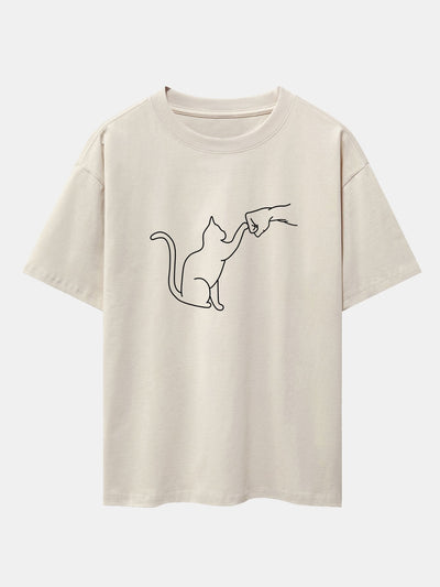 Fist Bump Kat Print Drop Shoulder Oversized T-Shirt