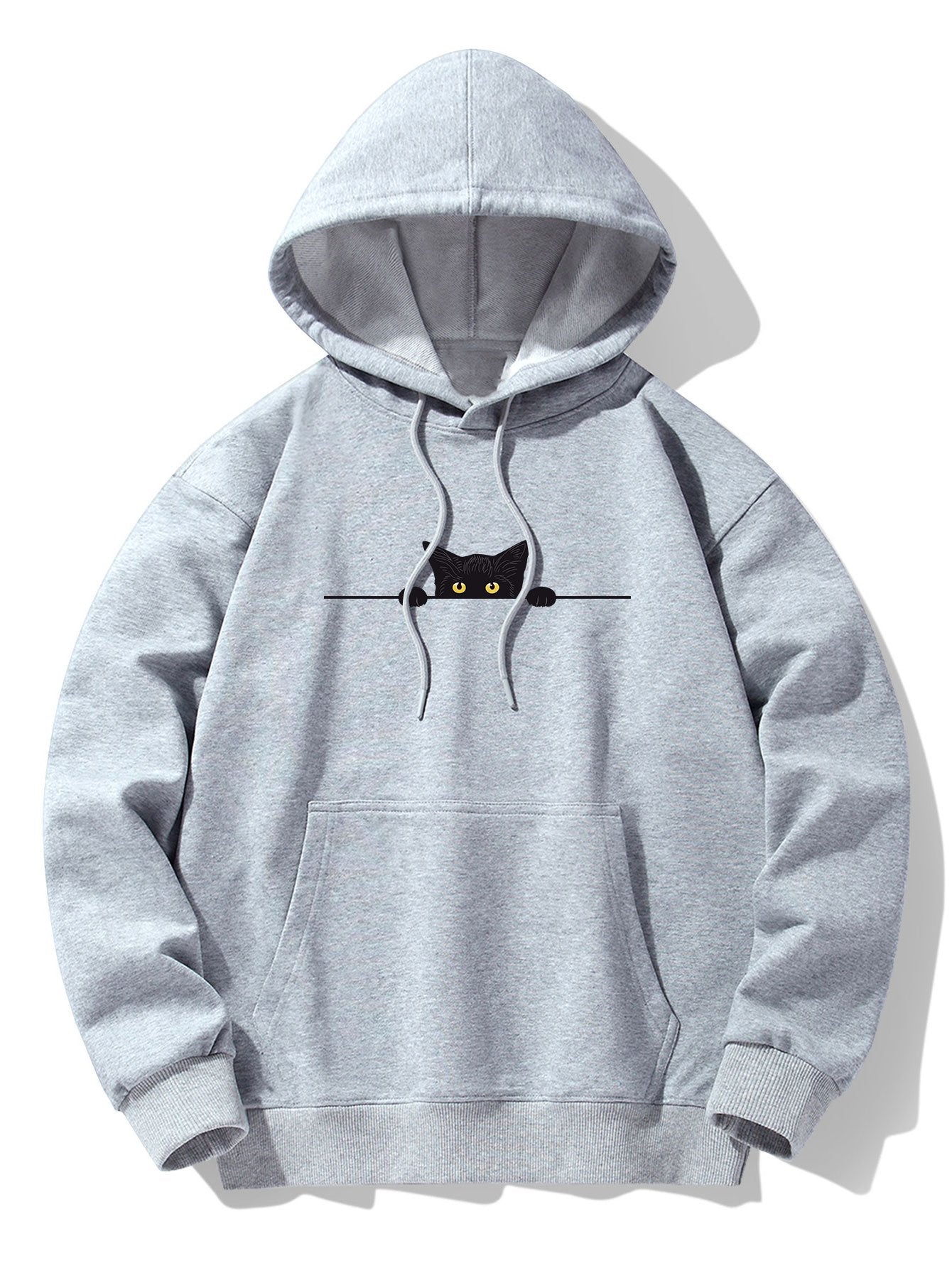 Zwarte Kat Print Drop Shoulder Relaxed Hoodie