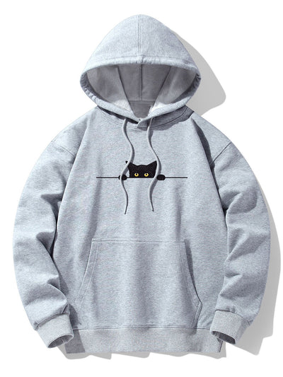 Zwarte Kat Print Drop Shoulder Relaxed Hoodie