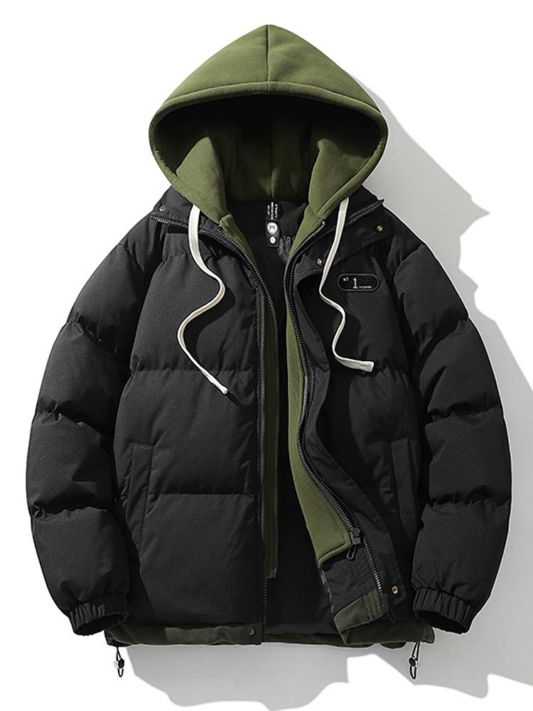 Contrast Zip Up Hooded Pufferjas