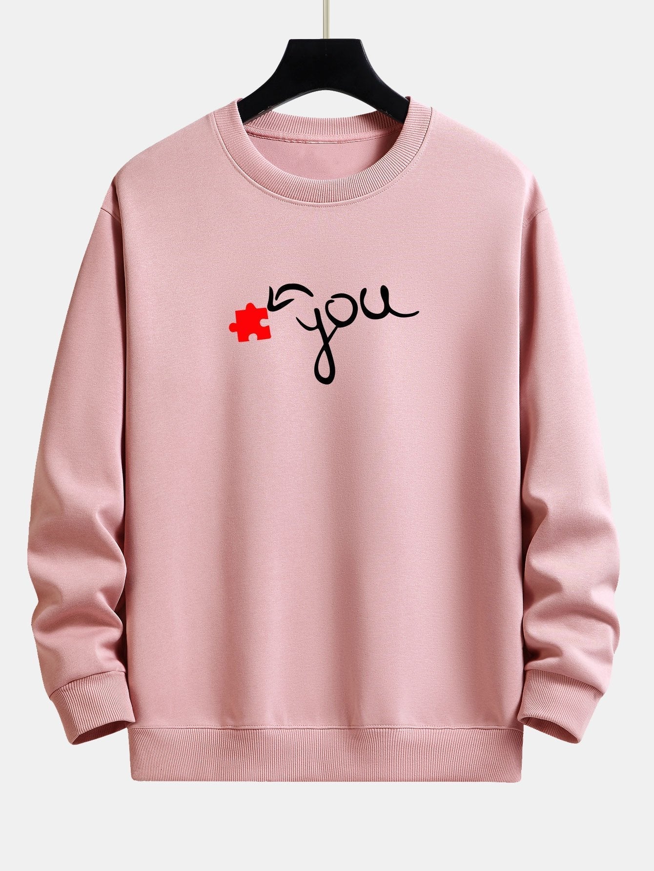 Puzzle Piece Heart Couple Print Relax Fit Sweatshirt