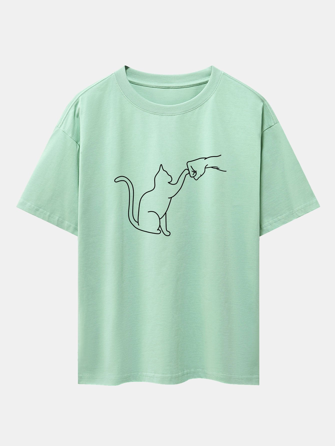Fist Bump Kat Print Drop Shoulder Oversized T-Shirt