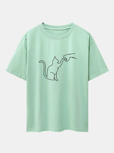 Fist Bump Kat Print Drop Shoulder Oversized T-Shirt