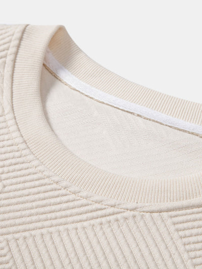 Relax Fit Geometric Striped Sweatshirt & Drawstring Corduroy Cargo Jogger Pants