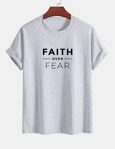 Regular Fit Faith Over Fear Print Cotton T-Shirt
