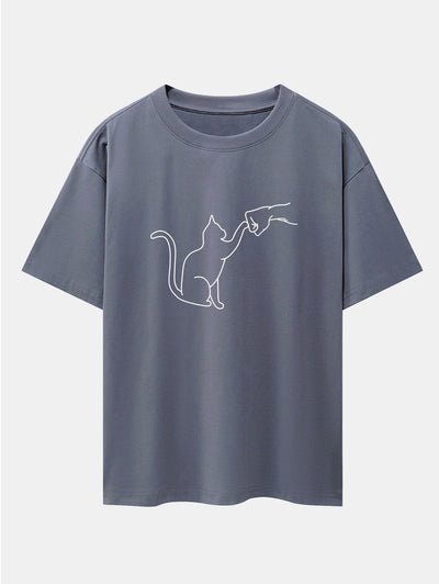 Fist Bump Kat Print Drop Shoulder Oversized T-Shirt