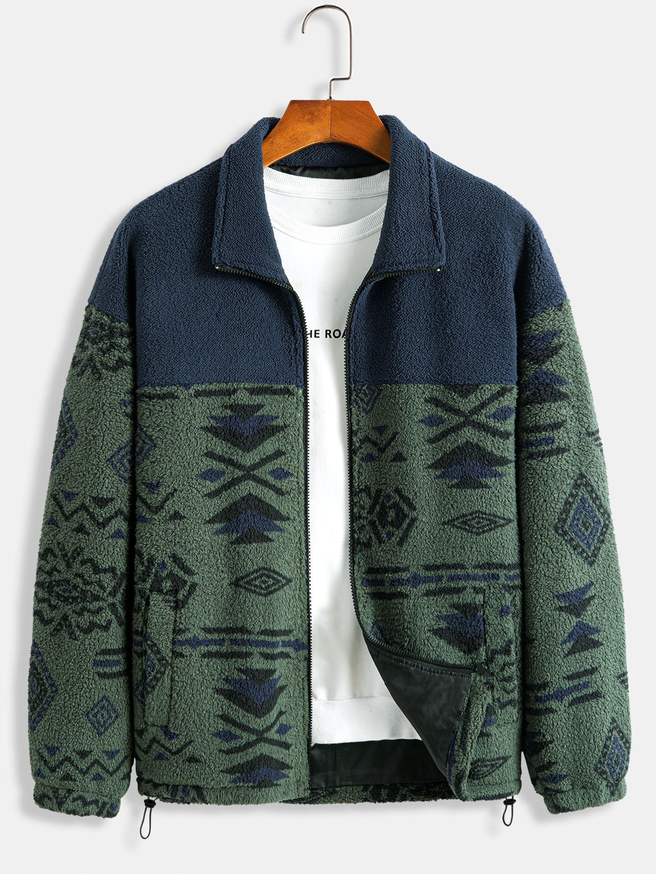 Azteekse Print Patchwork Teddy Fleece Jas