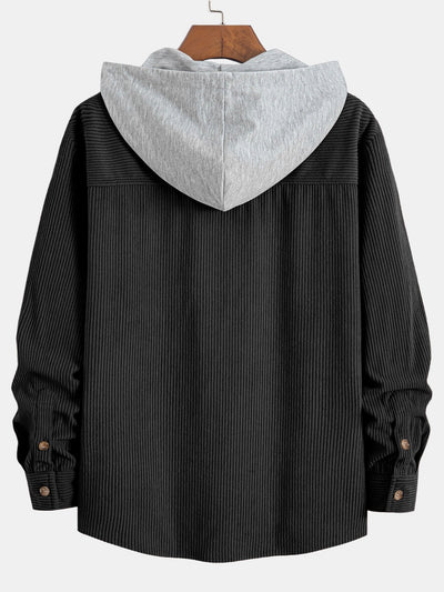 Contrast Corduroy Hoodie Shirt