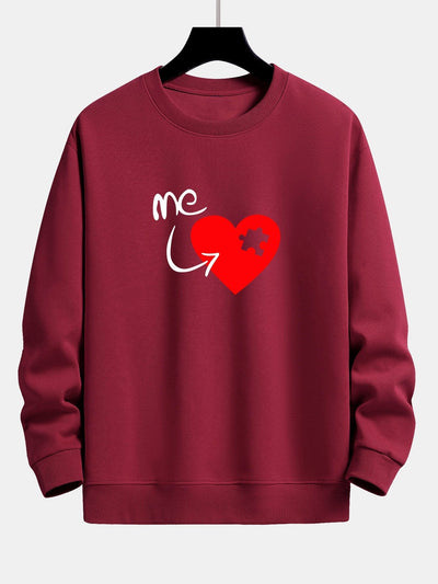 Puzzle Piece Heart Couple Print Relax Fit Sweatshirt
