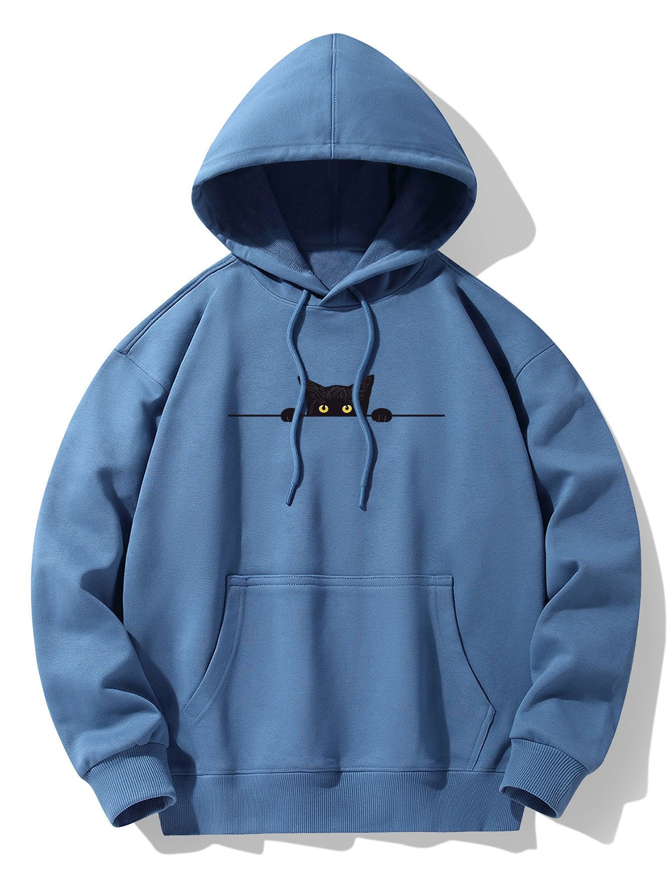 Zwarte Kat Print Drop Shoulder Relaxed Hoodie