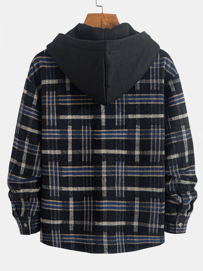Relax Fit Heavy Weight Flannel Plaid Hooded Shirt