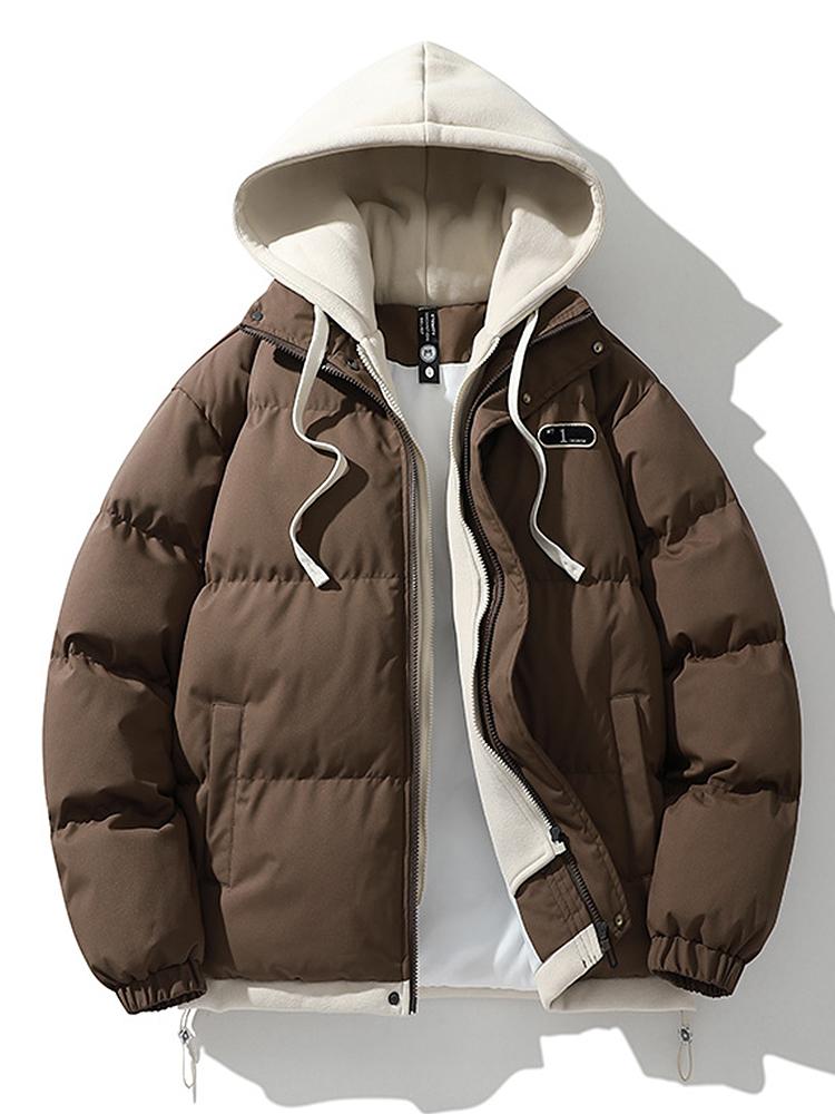 Contrast Zip Up Hooded Pufferjas