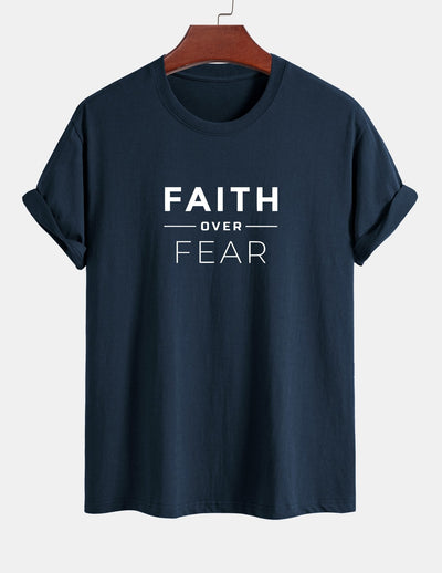 Regular Fit Faith Over Fear Print Cotton T-Shirt