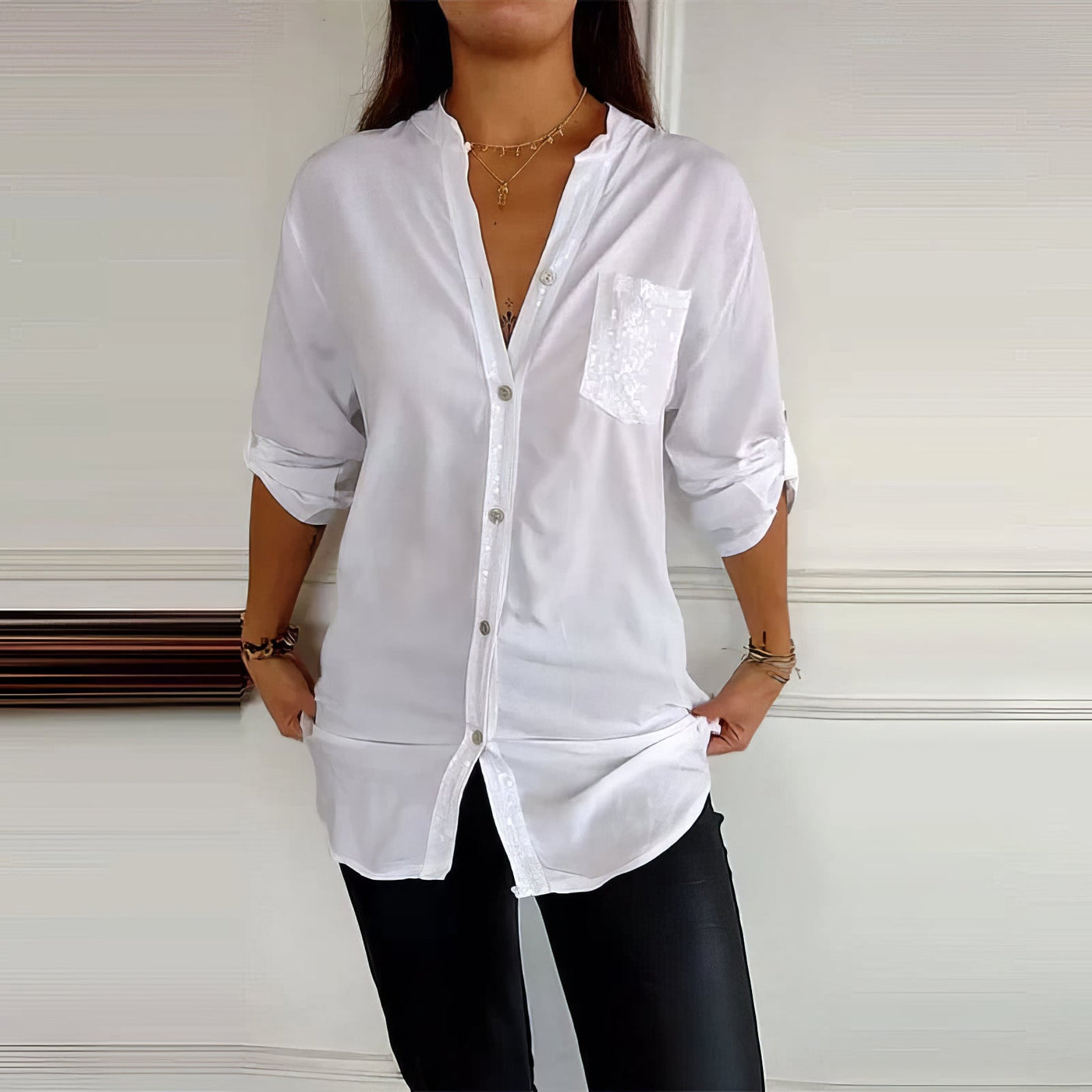 LUCIE | Top Patchwork with Sequins, Shiny and Elegant